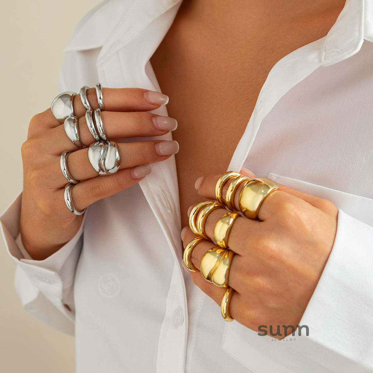 Zyaire Metal Glossy Ring Set [36VLL20J]